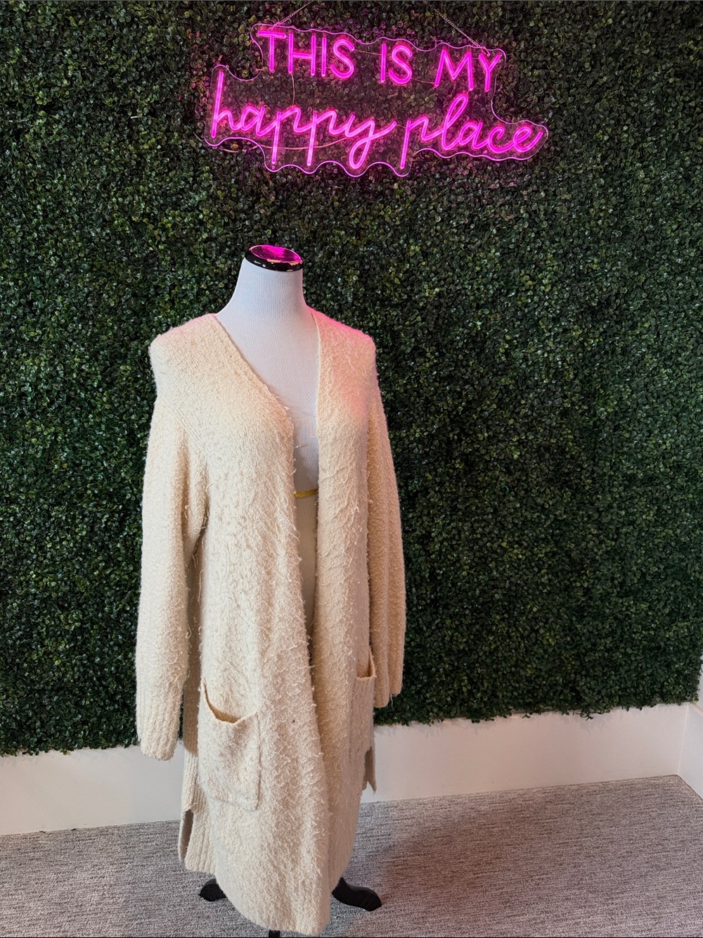 J Cew Cozy Cream Open-Front duster Cardigan